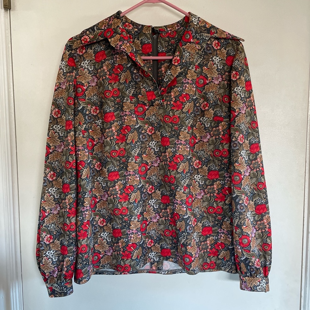 70s vintage poppy print smock blouse